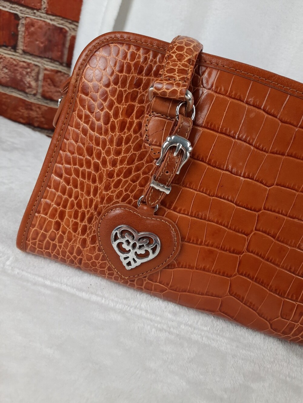 Brighton Leather Croc-Embossed Heart Charm Shoulder Bag - Picture 3 of 13